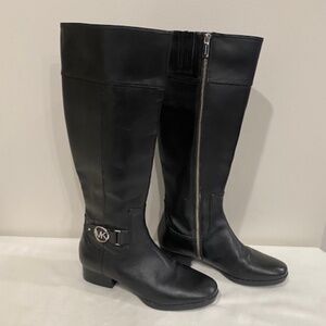 Michael Kors Harland Black Leather Boots Riding Style Knee-High size 7.5